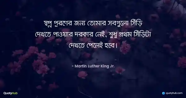 স্বপ্ন পূরণের জন্য তোমার সবগুলো সিঁড়ি দেখতে পাওয়ার দরকার নেই, শুধু প্রথম সিঁড়িটা দেখতে পেলেই হবে। - Martin Luther King Jr.