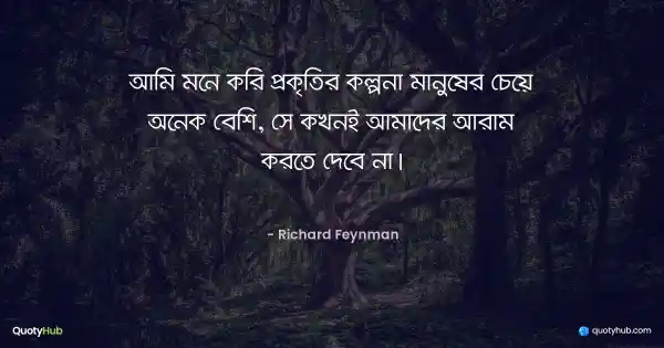 আমি মনে করি প্রকৃতির কল্পনা মানুষের চেয়ে অনেক বেশি, সে কখনই আমাদের আরাম করতে দেবে না। - Richard Feynman