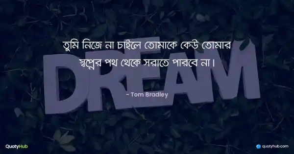 তুমি নিজে না চাইলে তোমাকে কেউ তোমার স্বপ্নের পথ থেকে সরাতে পারবে না। - Tom Bradley